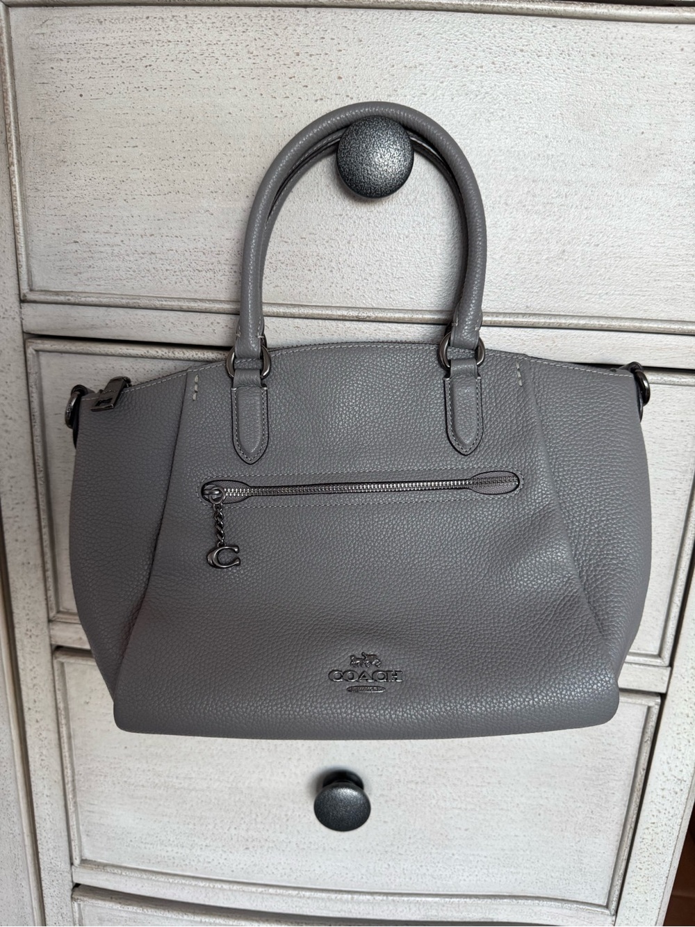 Coach Elise Pebbled Leather Satchel - Grey/Gunmetal (79316)